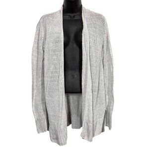 Eileen Fisher Cardigan Medium Light Gray Linen Open Front Beachy Quiet Luxury